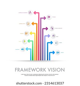 Infographic template framework vision 10 processes growth arrow for business  ,Modern step timeline diagram, procedure concept, with 6 options, steps or processes.