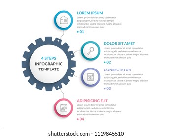 Infographic template with gear with four elements, steps or options, vector eps10 illustration