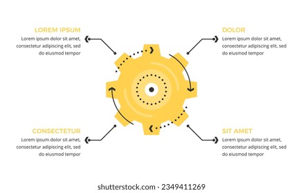 Infographic template with gear with four elements for text, vector eps10 illustration