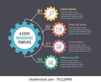 Infographic template with gear with four elements, steps or options, vector eps10 illustration
