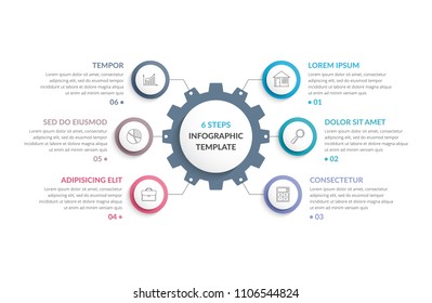 Infographic template with gear with six elements, steps or options, vector eps10 illustration