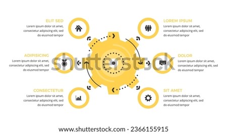 Infographic template with gear with six elements for icons and text, vector eps10 illustration