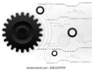 Infographic template with gears on grey background. Black abstract gears on a gray background. Business and industry concept 