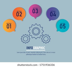 plantilla infográfica con engranajes y opciones diseño de ilustración vectorial
