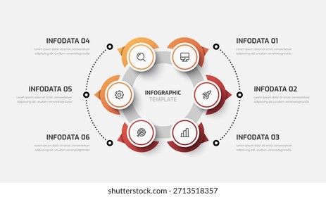 Plantilla de infografía con color degradado, línea punteada, seis opciones e icono para presentaciones