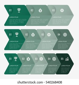 infographic template green with 3, 4, 5 steps