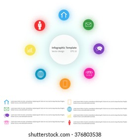Infographic template, halftone effect, different icons, white background