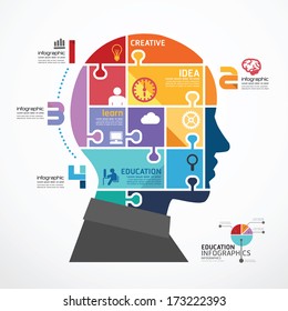 infographic Template with Head jigsaw banner . concept vector illustration