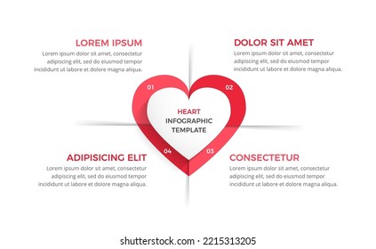 Infographic template with heart divided on four elements, vector eps10 illustration