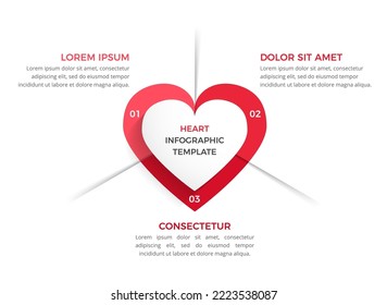 Infographic template with heart divided on three elements, vector eps10 illustration