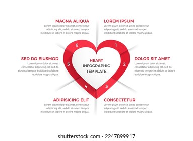 Infographic template with heart divided on six elements, vector eps10 illustration