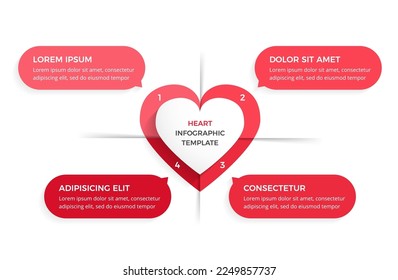 Infographic template with heart divided on four elements with place for your text, vector eps10 illustration