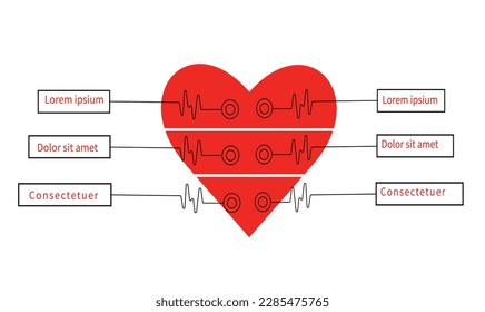 Plantilla infográfica con corazón dividido en seis elementos,ilustración vectorial eps10