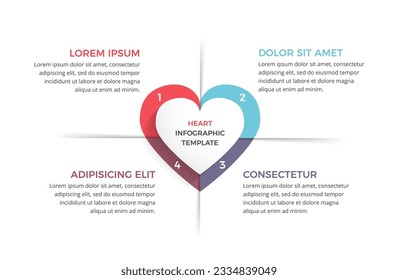Infographic template with heart divided on four elements with place for your text, vector eps10 illustration