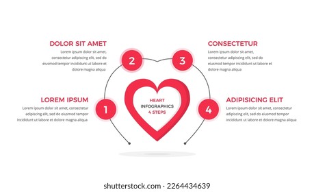 Infographic template with heart with four elements for numbers and text, vector eps10 illustration