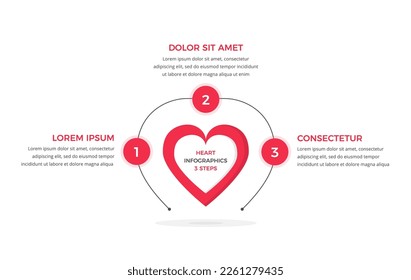 Infographic template with heart with three elements for numbers and text, vector eps10 illustration