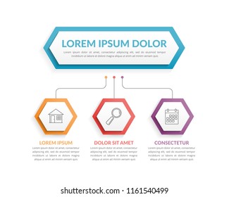 Infographic template with hexagons with main idea and 3 steps or options, workflow, process chart, vector eps10 illustration