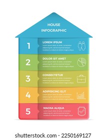 Infographic template with house divided on five elements with place for text and icons, vector eps10 illustration