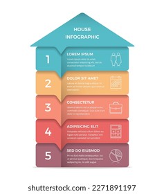 Infographic template with house divided on five elements with place for text and icons, vector eps10 illustration