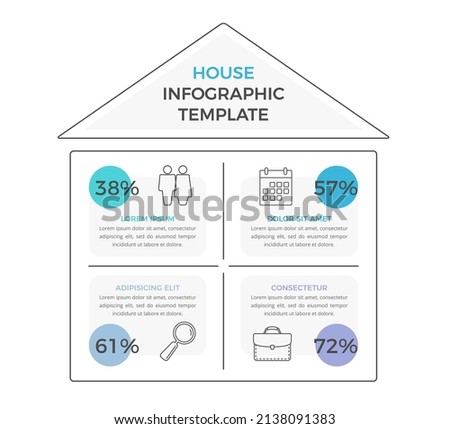 Infographic template with house divided on four parts with place for text and icons, vector eps10 illustration