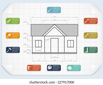 infographic template with house project and tools icons