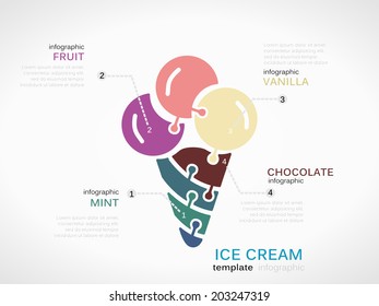 Infographic template with ice cream made out of puzzle pieces