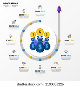 Infographic template with icons and 10 options or steps. Money. Can be used for workflow layout, diagram, banner, webdesign. Vector illustration