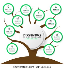 Infographic template with icons and 10 options or steps. Tree. Can be used for workflow layout, diagram, banner, webdesign. Vector illustration