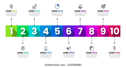 Infographic template with icons and 10 options or steps. Timeline. Can be used for workflow layout, diagram, banner, webdesign. Vector illustration