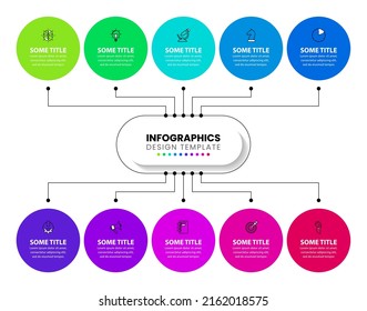 Infographic template with icons and 10 options or steps. Circles. Can be used for workflow layout, diagram, banner, webdesign. Vector illustration
