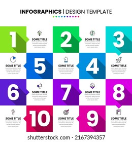 Infographic template with icons and 10 options or steps. Rectangles. Can be used for workflow layout, diagram, banner, webdesign. Vector illustration