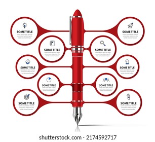 Infographic template with icons and 10 options or steps. Pen. Can be used for workflow layout, diagram, banner, webdesign. Vector illustration