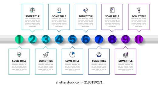 Infographic template with icons and 10 options or steps. Timeline. Can be used for workflow layout, diagram, banner, webdesign. Vector illustration