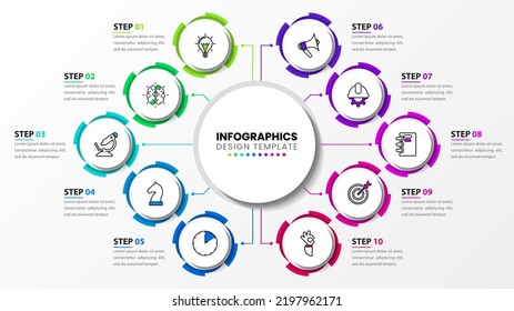 Infographic template with icons and 10 options or steps. Gears. Can be used for workflow layout, diagram, banner, webdesign. Vector illustration