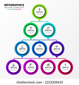 Infographic template with icons and 10 options or steps. Pyramid. Can be used for workflow layout, diagram, banner, webdesign. Vector illustration