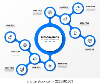 Plantilla de infografía con iconos y 10 opciones o pasos. Círculo. Se puede utilizar para diseño de flujo de trabajo, diagrama, banner, diseño web. Ilustración del vector