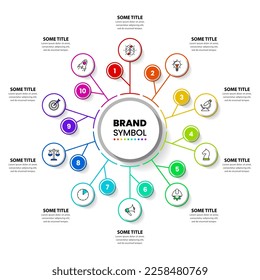 Plantilla de infografía con iconos y 10 opciones o pasos. Círculo. Se puede utilizar para diseño de flujo de trabajo, diagrama, banner, diseño web. Ilustración del vector