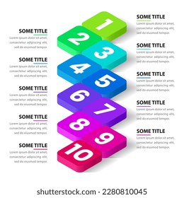 Infographic template with icons and 10 options or steps. Isometric squares. Can be used for workflow layout, diagram, banner, webdesign. Vector illustration