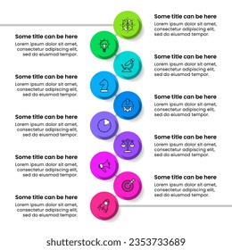 Infographic template with icons and 10 options or steps. Vertical line. Can be used for workflow layout, diagram, banner, webdesign. Vector illustration