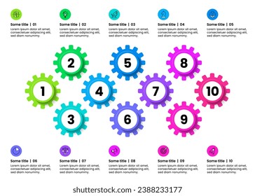 Infographic template with icons and 10 options or steps. Gears. Can be used for workflow layout, diagram, banner, webdesign. Vector illustration