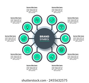Infographic template with icons and 10 options or steps. Circle. Can be used for workflow layout, diagram, banner, webdesign. Vector illustration