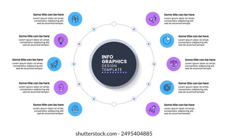 Infographic template with icons and 10 options or steps. Circle. Can be used for workflow layout, diagram, banner, webdesign. Vector illustration