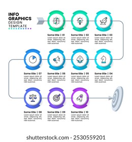 Infografik-Vorlage mit Symbolen und 10 Optionen oder Schritten. Ziel. Kann für Workflow-Layout, Diagramm, Banner, Webdesign verwendet werden. Vektorgrafik