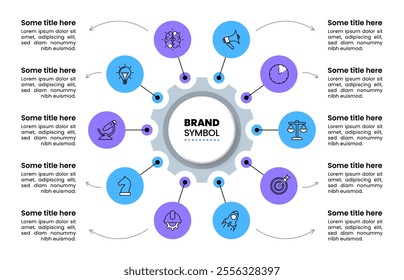 Infographic template with icons and 10 options or steps. Gear. Can be used for workflow layout, diagram, banner, webdesign. Vector illustration