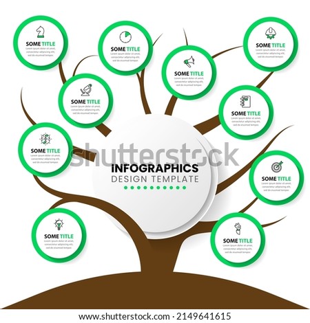 Infographic template with icons and 10 options or steps. Tree. Can be used for workflow layout, diagram, banner, webdesign. Vector illustration