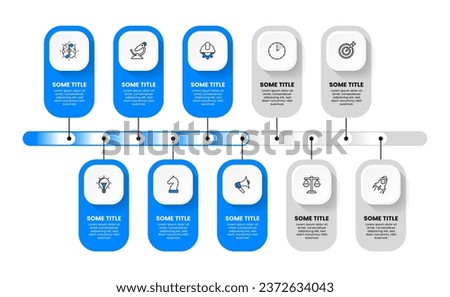 Infographic template with icons and 10 options or steps. Line. Can be used for workflow layout, diagram, banner, webdesign. Vector illustration