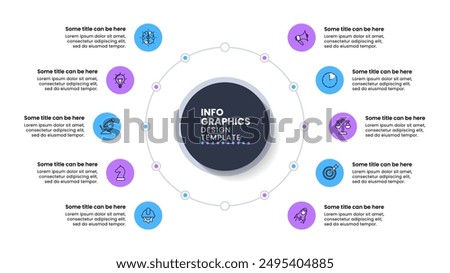 Infographic template with icons and 10 options or steps. Circle. Can be used for workflow layout, diagram, banner, webdesign. Vector illustration