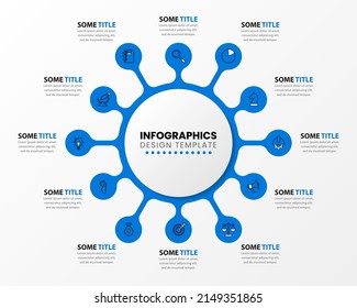 Infographic template with icons and 12 options or steps. Circle. Can be used for workflow layout, diagram, banner, webdesign. Vector illustration