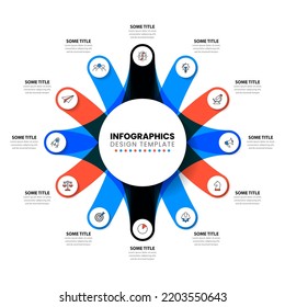 Infografische Vorlage mit Symbolen und 12 Optionen oder Schritten. Kreis. Kann für Workflow-Layout, Diagramm, Banner, Webdesign verwendet werden. Vektorgrafik