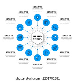 Infographic template with icons and 12 options or steps. Hexagon. Can be used for workflow layout, diagram, banner, webdesign. Vector illustration